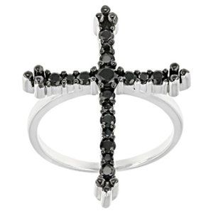 Black Spinel .67ctw Sterling Silver Cross Ring